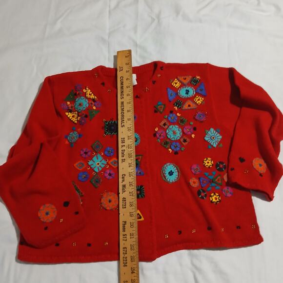 VTG Elements Exclusively Spiegel Women's Med Felted Cardigan Red Long-Sleeved - Picture 14 of 16